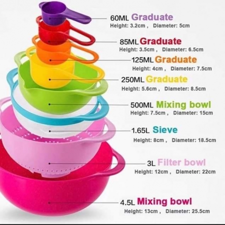 10 in1 Measuring bowl/sieve &cups